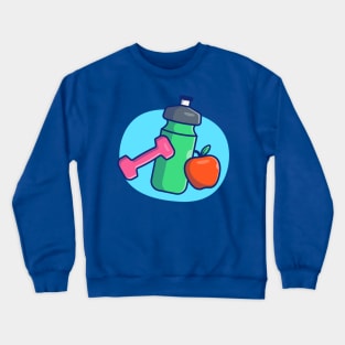 Dumbbell, Apple, And Bottle Cartoon Crewneck Sweatshirt